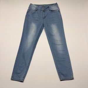 Between Us Women High Rise Skinny Jeans Light Wash Triple Button Size 13 Stretch